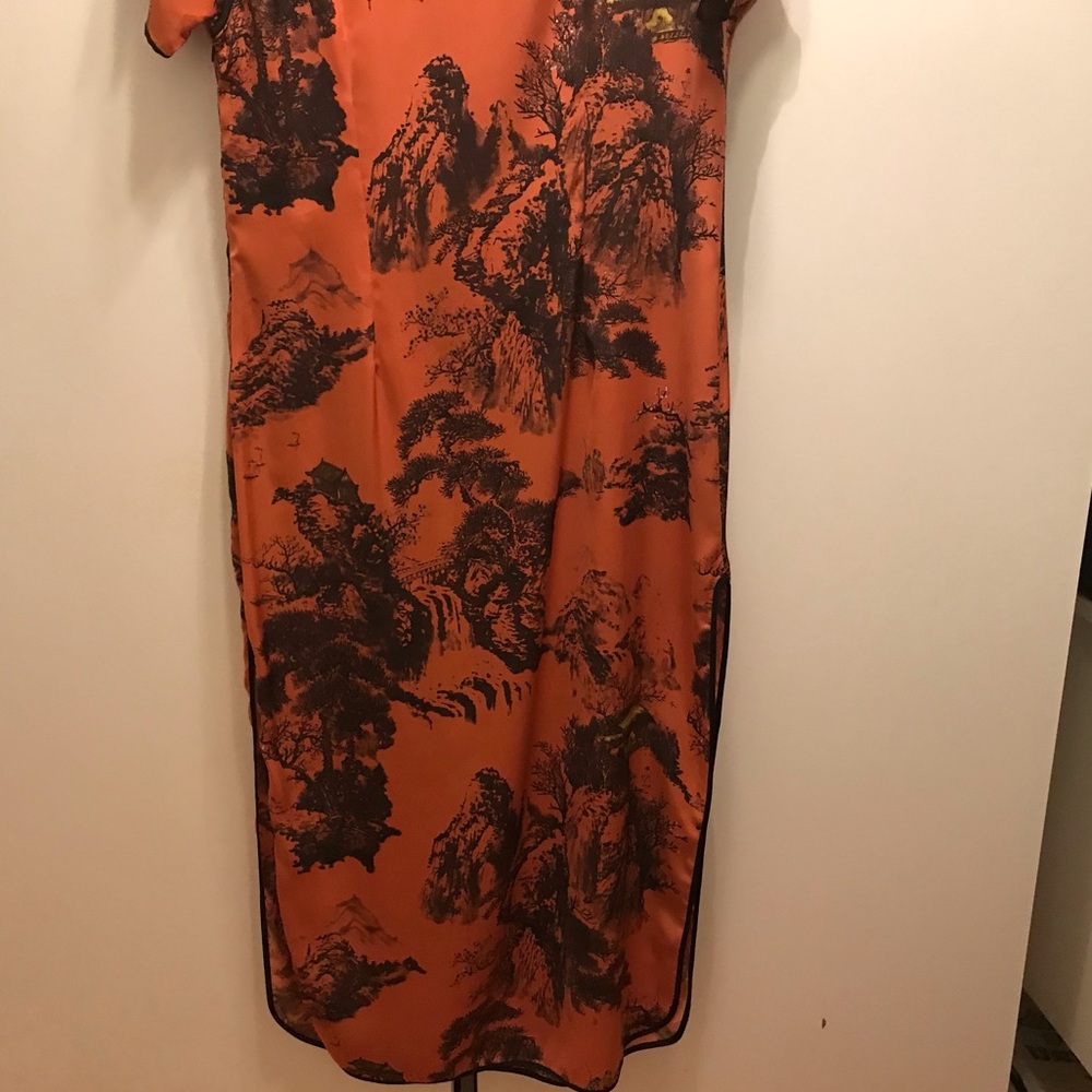 Zara Burnt Orange and Black Printed Midi Dress - Picture 7 of 8